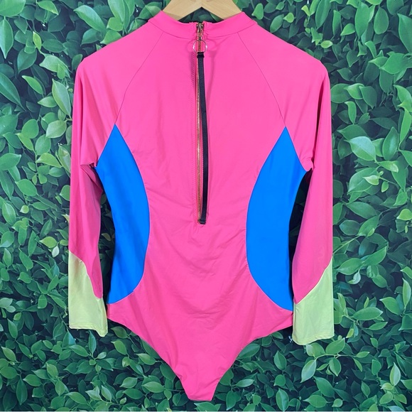 Aviator Nation Pink Blue Color Block Surf Suit Rash Guard Swimsuit Swim Size XL - Picture 9 of 14